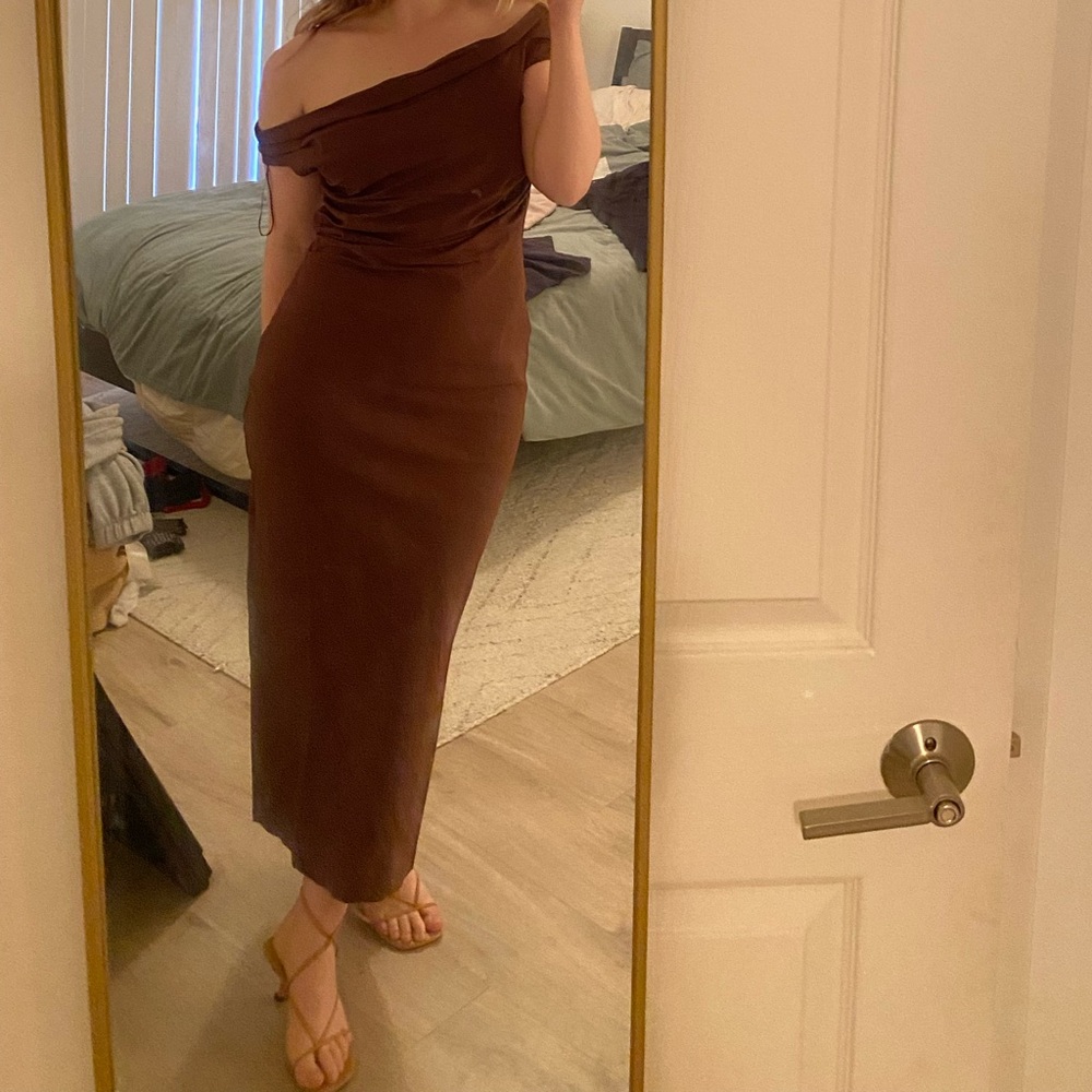 Mango asymmetrical brown dress